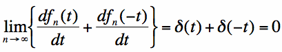 solution for limit of derivative of dirac delta plus derivative of reversed dirac delta is zero